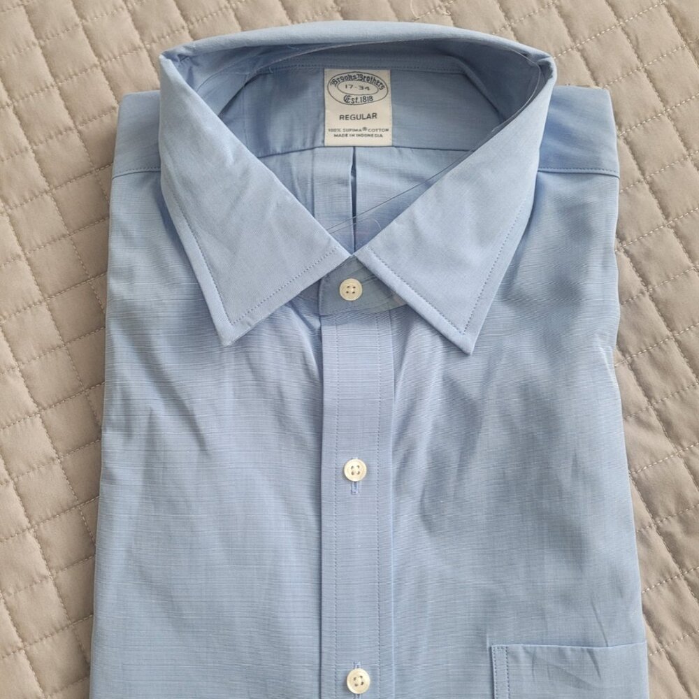 NWT BROOKS BROTHERS Men's Button Down Long Sleeve Supima Cotton Blue Size 17/34